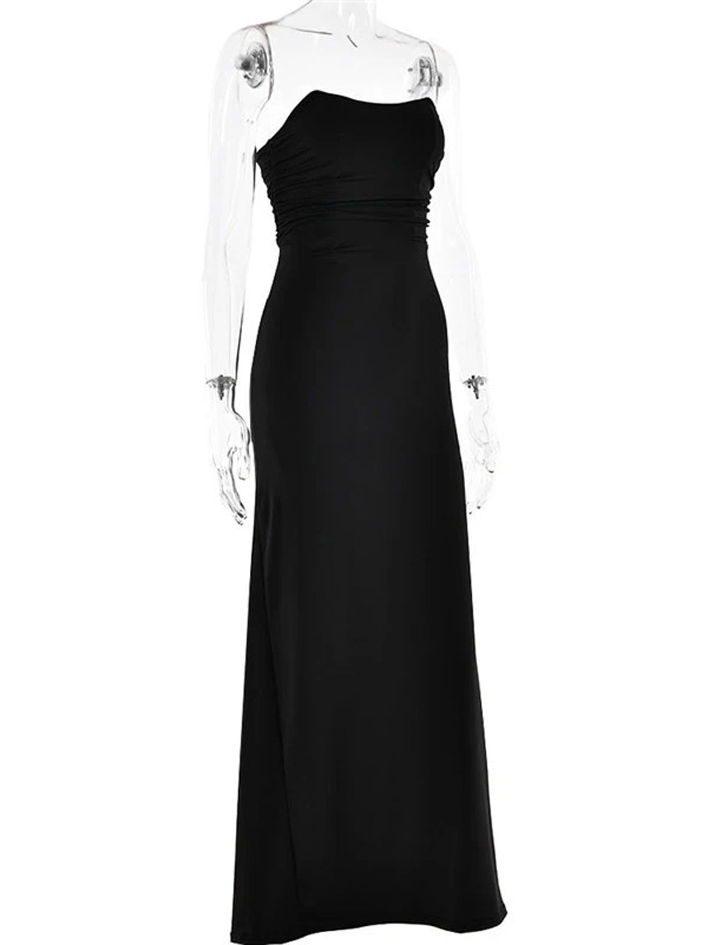 Strapless Horizontal Ruched Waist Bodycon Column Maxi Dress
