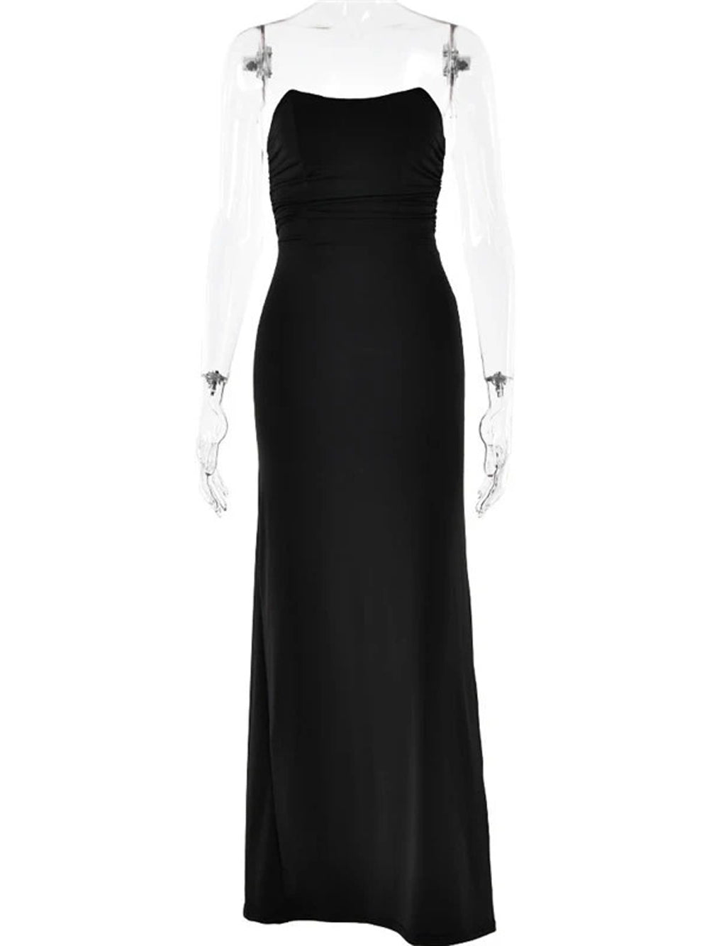 Strapless Horizontal Ruched Waist Bodycon Column Maxi Dress