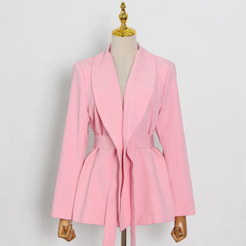 KittenAlarm - Jinelle Solid Blazer Top & Tied Trim Pants Set