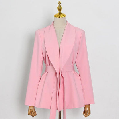 KittenAlarm - Jinelle Solid Blazer Top & Tied Trim Pants Set