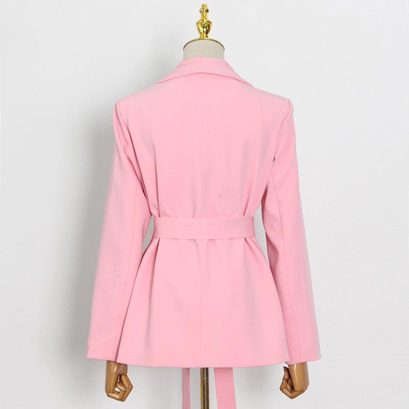 KittenAlarm - Jinelle Solid Blazer Top & Tied Trim Pants Set