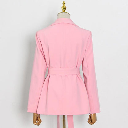 KittenAlarm - Jinelle Solid Blazer Top & Tied Trim Pants Set