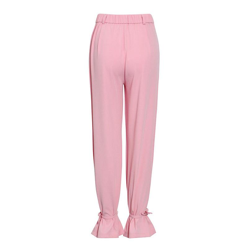 KittenAlarm - Jinelle Solid Blazer Top & Tied Trim Pants Set