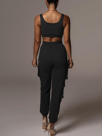 KittenAlarm - Joana Solid Tank Top & Cargo Jogger Pants Set