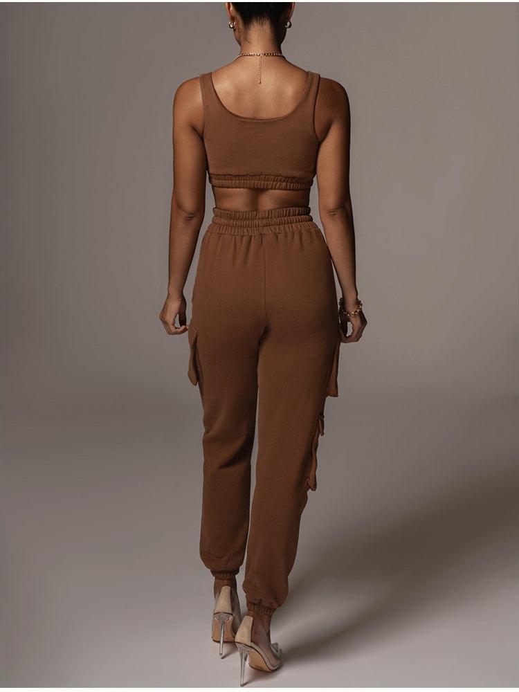 KittenAlarm - Joana Solid Tank Top & Cargo Jogger Pants Set