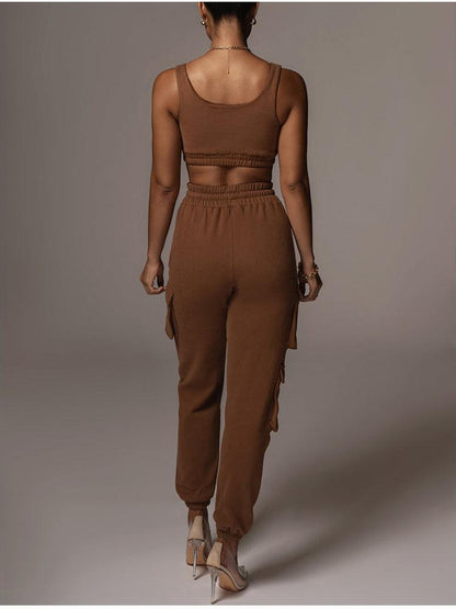 KittenAlarm - Joana Solid Tank Top & Cargo Jogger Pants Set