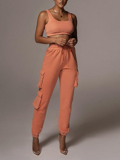 KittenAlarm - Joana Solid Tank Top & Cargo Jogger Pants Set