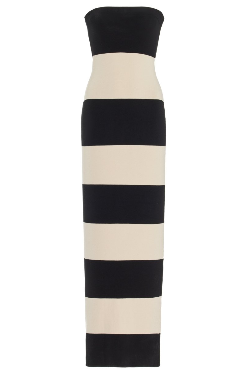 Horizontal Stripe Strapless Bodycon Knit Maxi Dress