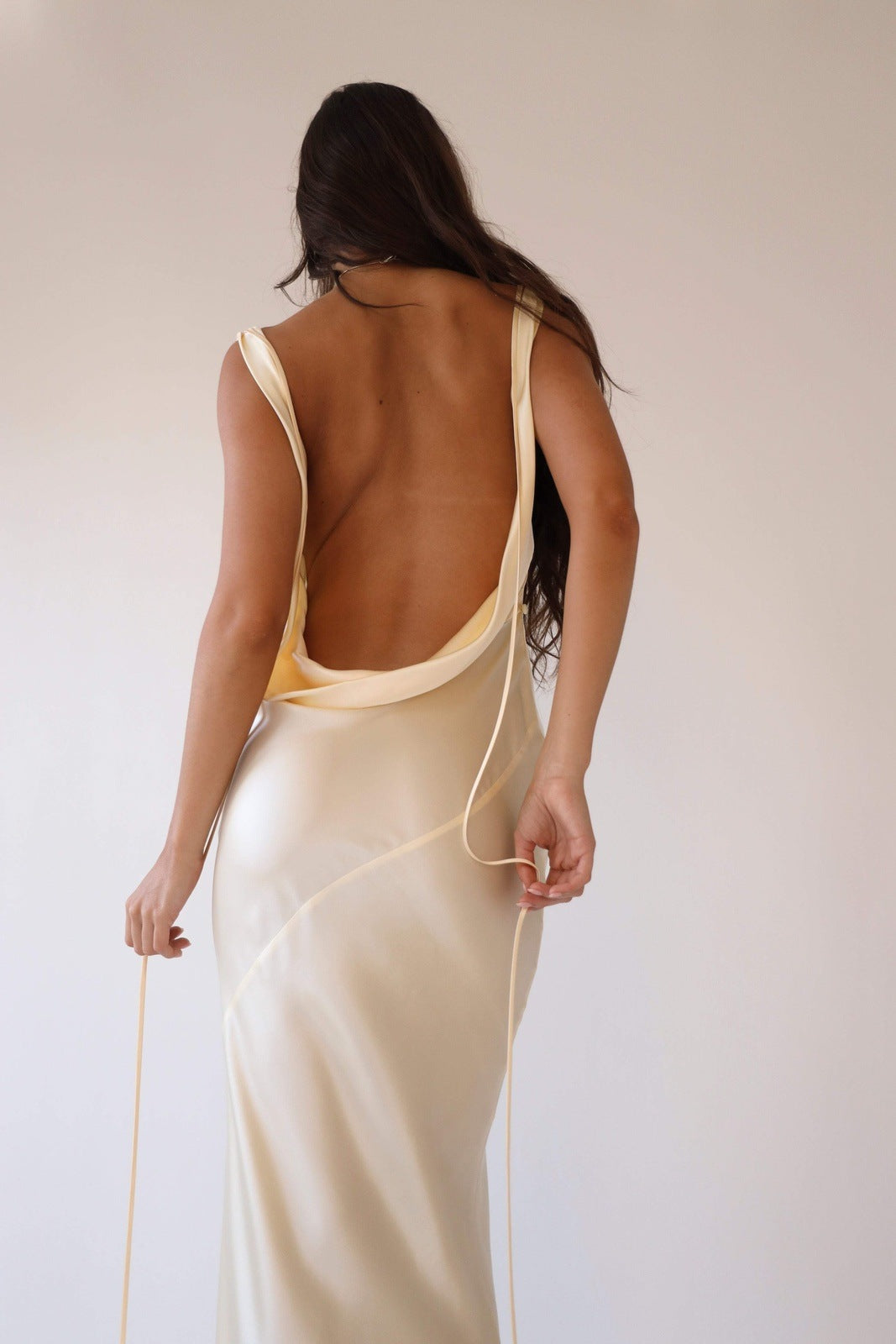 Satin Cowl Neck Off-Shoulder Draped Hip Bodycon Maxi Dress