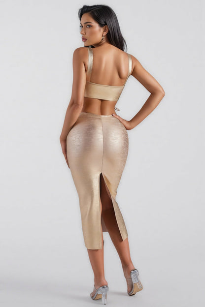 Twist Metallic Midi Bandage Dress