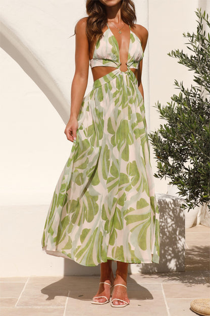 Floral Lace Up Cut-Out Midi Dress