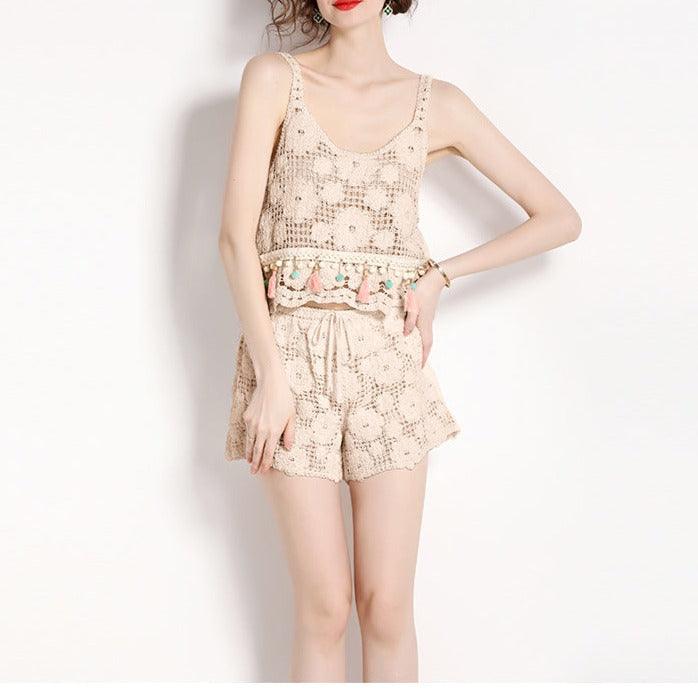 KittenAlarm - Judith Floral Crochet Shorts Set