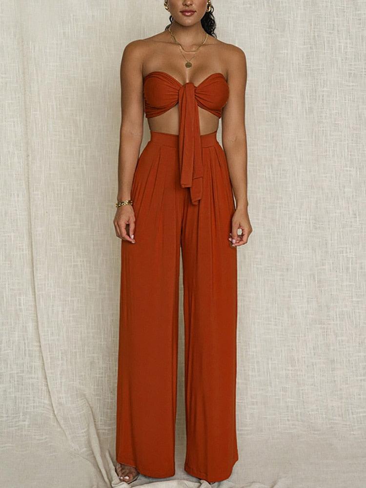 KittenAlarm - Julieth Strapless Top & Wide Pants Set