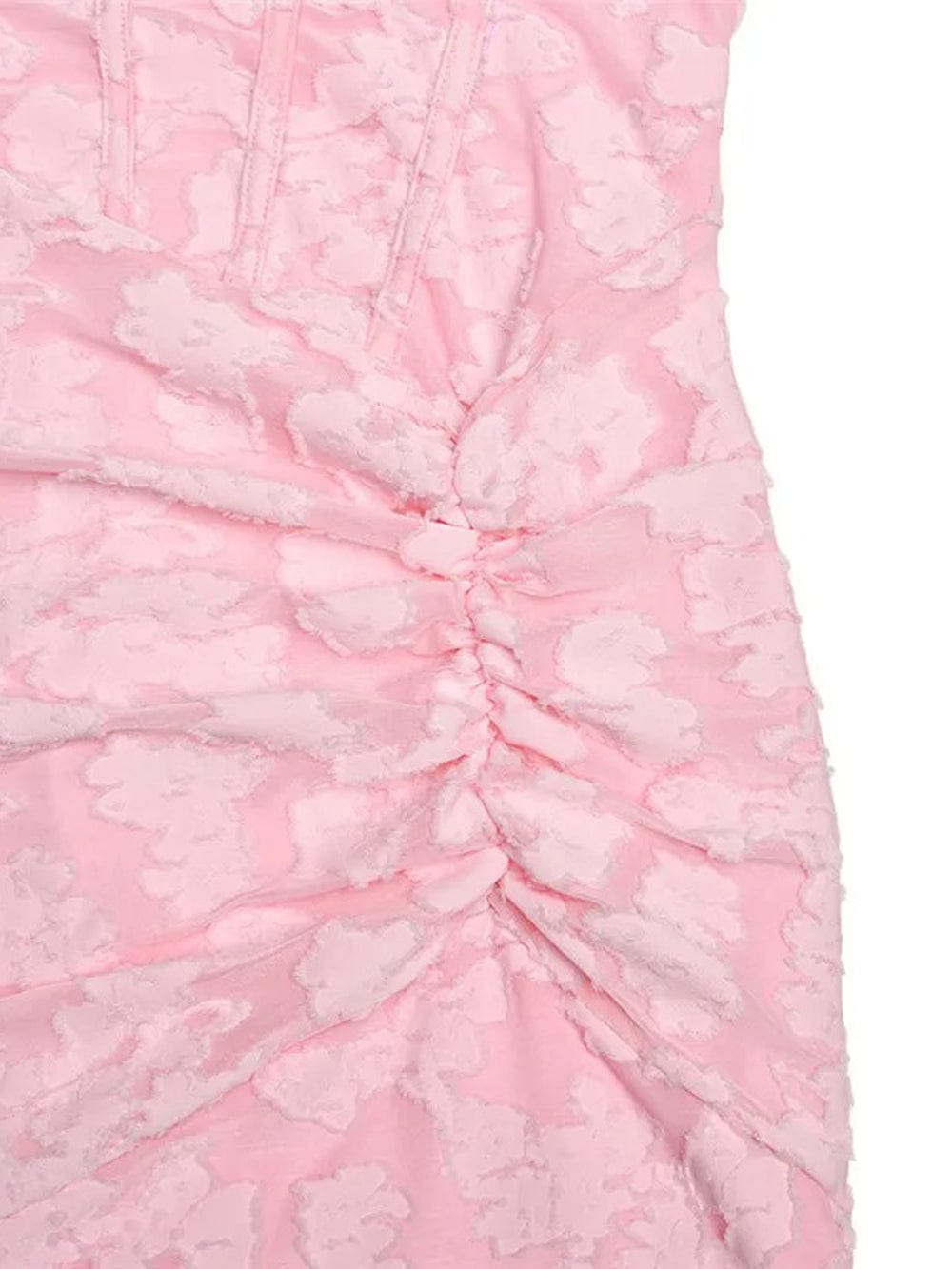 Sweetheart Corset Off-Shoulder Ruched Floral Jacquard High-Low Maxi Dress