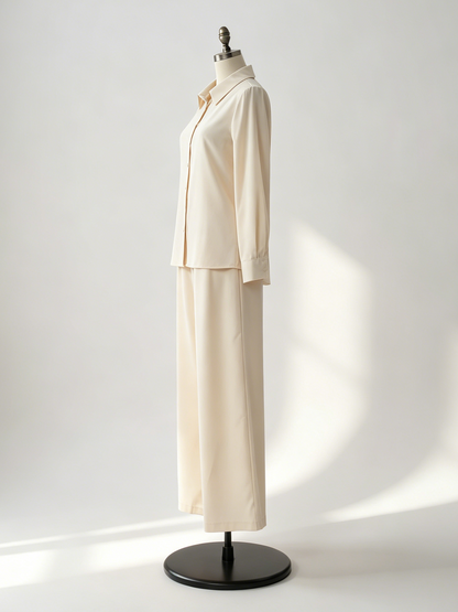 Linen Cotton 2 Piece Set For Women - Elegant Long Sleeves Belted Shirt And Wide Leg Pants - Summer Resort Style 2026
