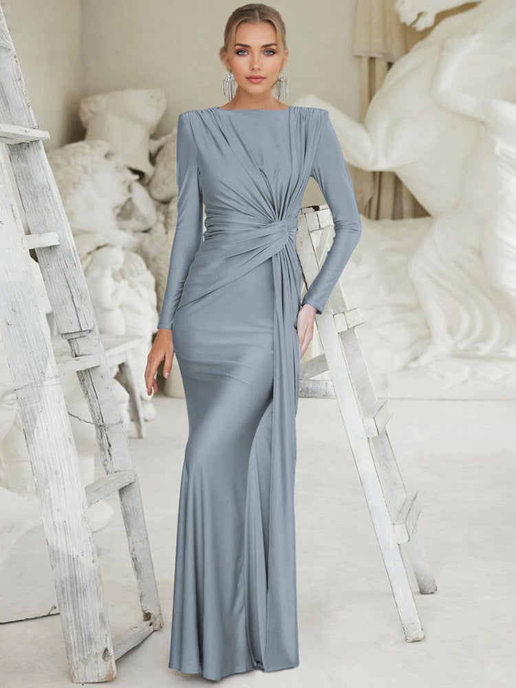 Maxi Dress With Knotted Waist Long Sleeve Pleated Semi-Formal Party Long Dress For Women 2026
