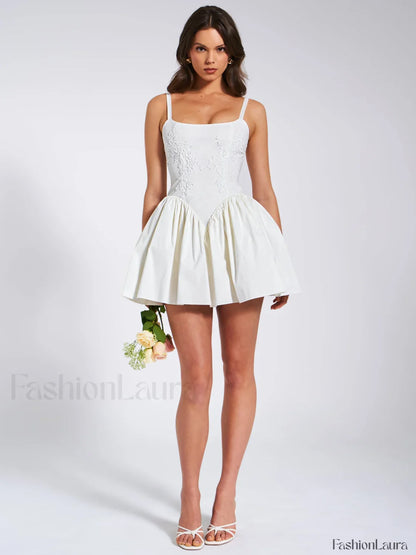 Kadi White Cotton Drop Graceful Waist Corset Mini Dress