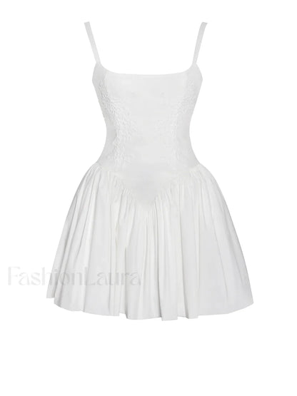 Kadi White Cotton Drop Graceful Waist Corset Mini Dress
