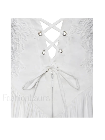 Kadi White Cotton Drop Graceful Waist Corset Mini Dress