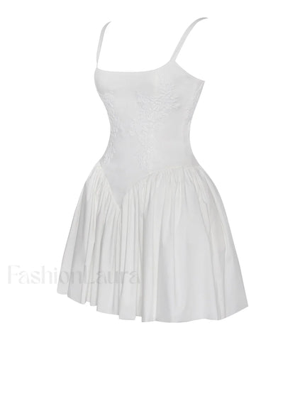 Kadi White Cotton Drop Graceful Waist Corset Mini Dress