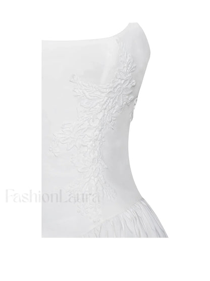 Kadi White Cotton Drop Graceful Waist Corset Mini Dress