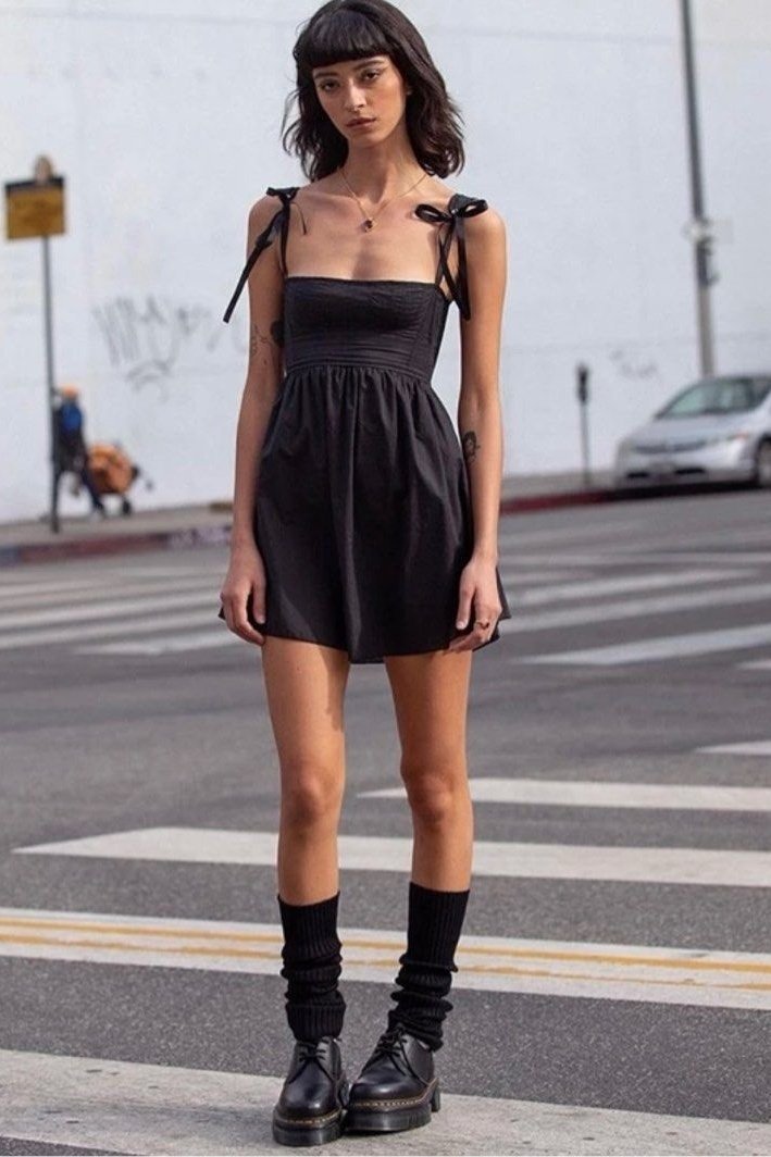 Tie-Shoulder Bustier Square Neck Fit-and-Flare Babydoll Mini Dress
