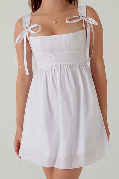 Tie-Shoulder Bustier Square Neck Fit-and-Flare Babydoll Mini Dress