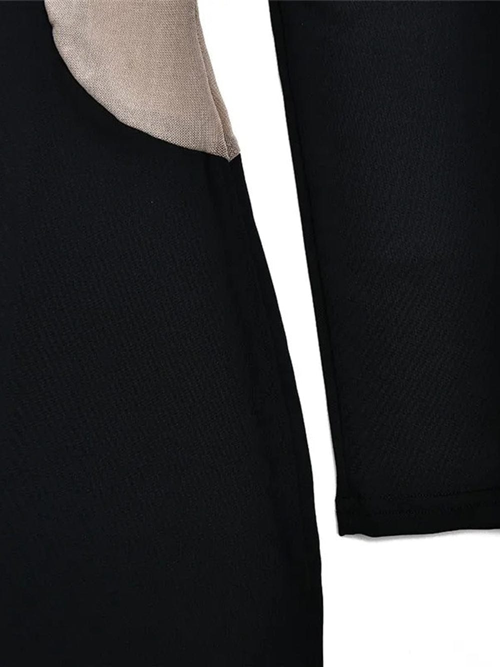 Mock Neck Mesh Panel Asymmetrical Cutout Long Sleeve Bodycon Maxi Dress