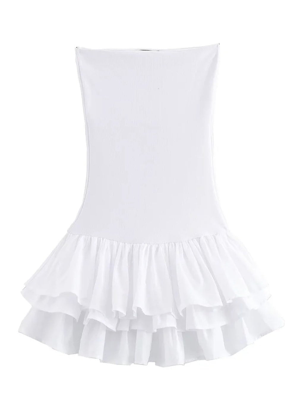 Strapless Tiered Double Ruffle Hem Fit-and-Flare Mini Dress