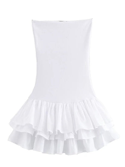 Strapless Tiered Double Ruffle Hem Fit-and-Flare Mini Dress