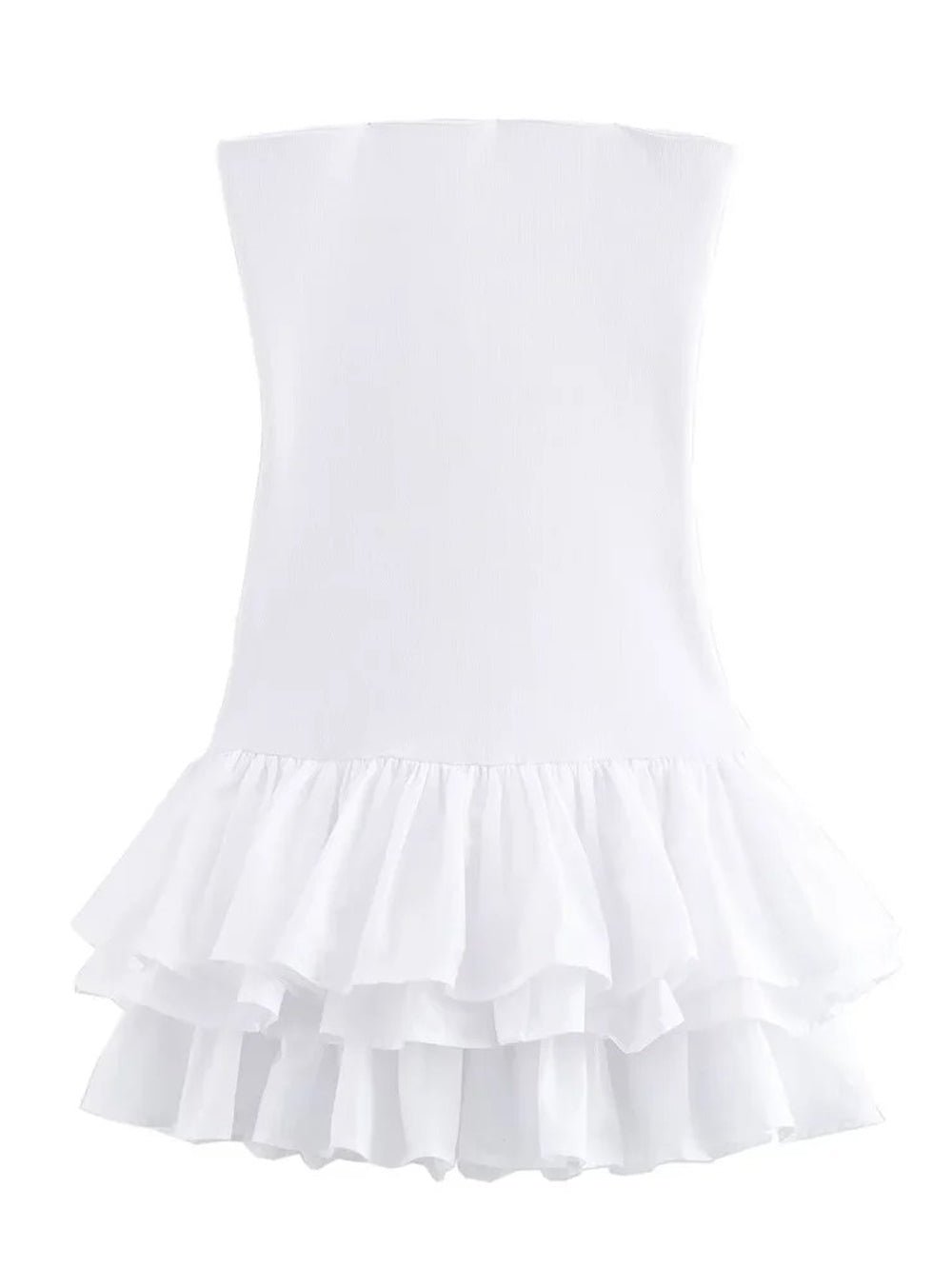 Strapless Tiered Double Ruffle Hem Fit-and-Flare Mini Dress