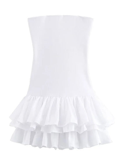Strapless Tiered Double Ruffle Hem Fit-and-Flare Mini Dress