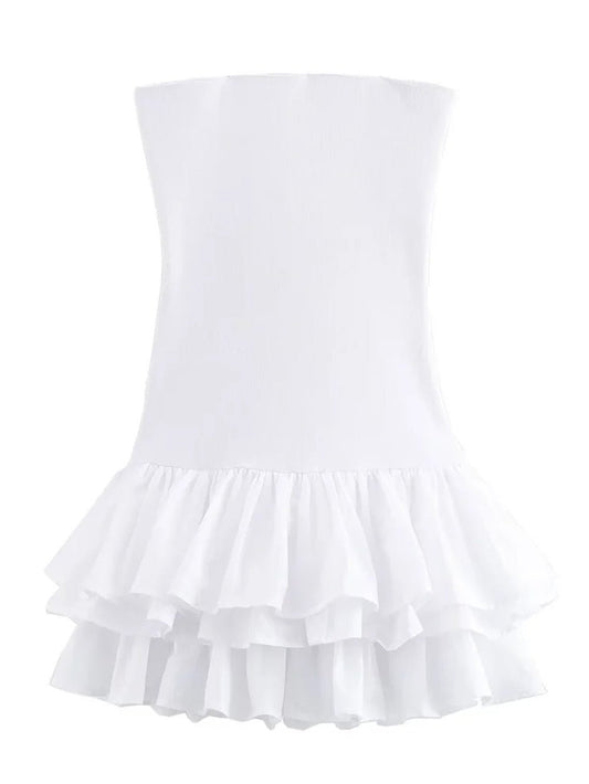 Strapless Tiered Double Ruffle Hem Fit-and-Flare Mini Dress