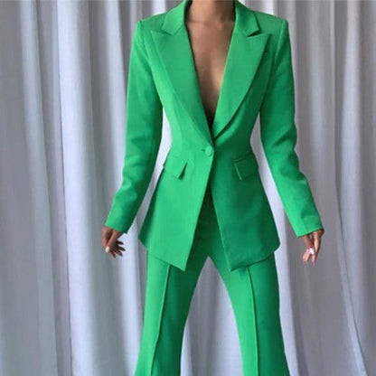KittenAlarm - Klyda Solid Single Breasted Blazer & Flare Pants Set