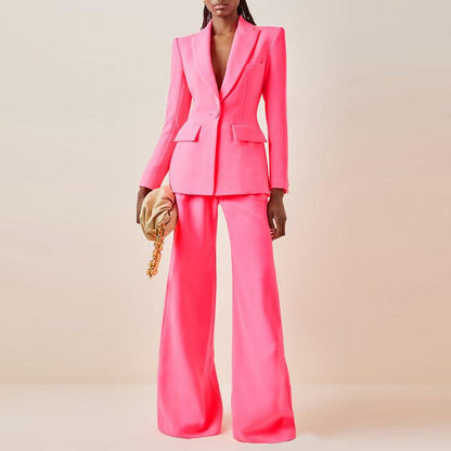 KittenAlarm - Klyda Solid Single Breasted Blazer & Flare Pants Set
