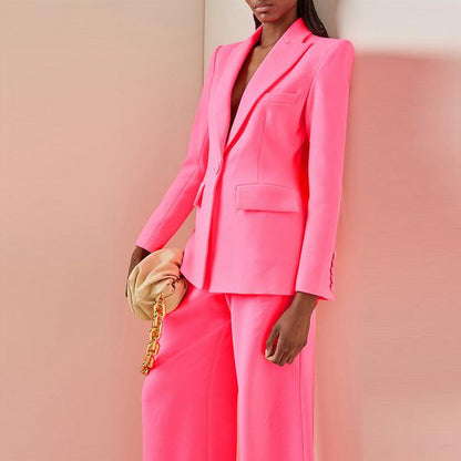 KittenAlarm - Klyda Solid Single Breasted Blazer & Flare Pants Set