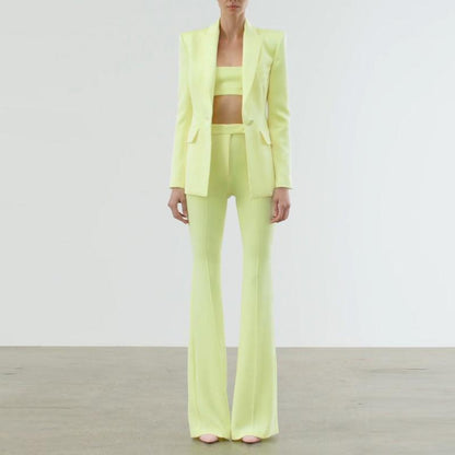 KittenAlarm - Klyda Solid Single Breasted Blazer & Flare Pants Set