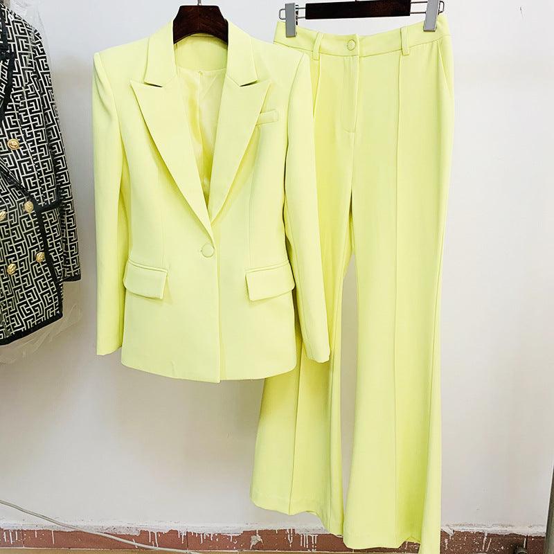 KittenAlarm - Klyda Solid Single Breasted Blazer & Flare Pants Set
