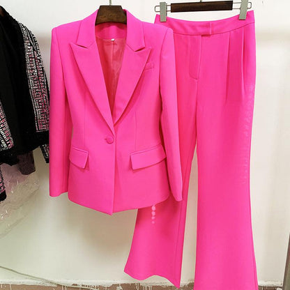 KittenAlarm - Klyda Solid Single Breasted Blazer & Flare Pants Set