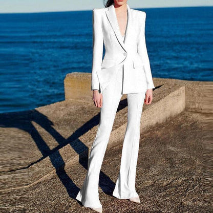 KittenAlarm - Klyda Solid Single Breasted Blazer & Flare Pants Set