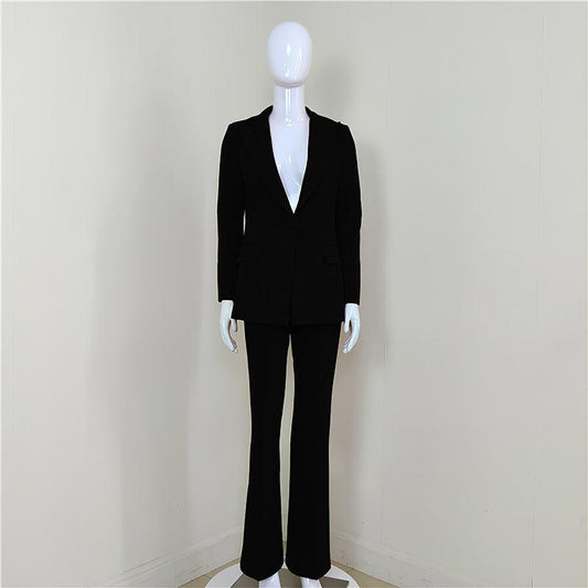 KittenAlarm - Klyda Solid Single Breasted Blazer & Flare Pants Set