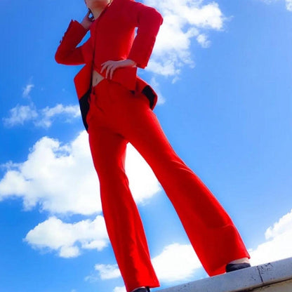 KittenAlarm - Klyda Solid Single Breasted Blazer & Flare Pants Set