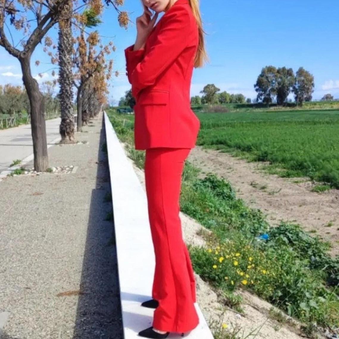 KittenAlarm - Klyda Solid Single Breasted Blazer & Flare Pants Set
