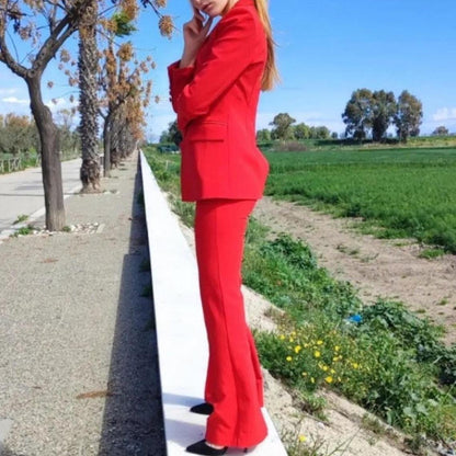 KittenAlarm - Klyda Solid Single Breasted Blazer & Flare Pants Set