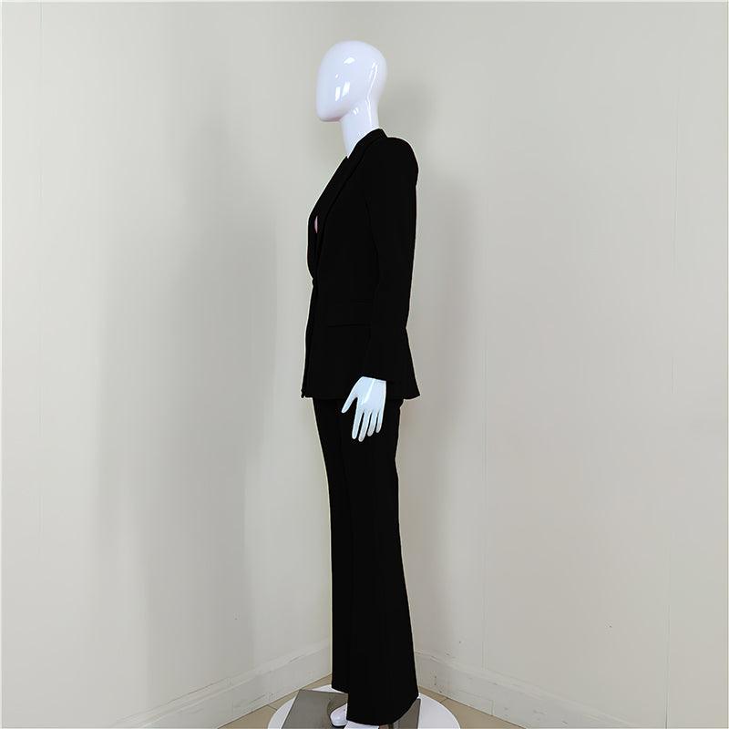KittenAlarm - Klyda Solid Single Breasted Blazer & Flare Pants Set