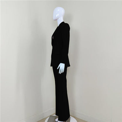 KittenAlarm - Klyda Solid Single Breasted Blazer & Flare Pants Set