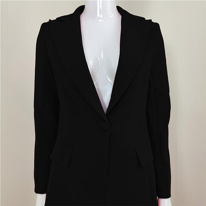 KittenAlarm - Klyda Solid Single Breasted Blazer & Flare Pants Set
