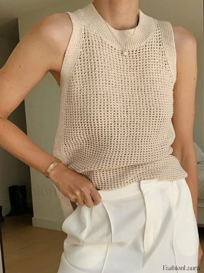 Knit Hollow Graceful Solid Vest