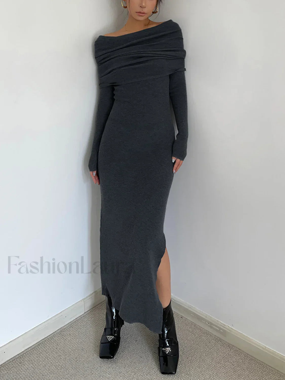 Knit Split Overfold Trendy Sweater Midi Dress