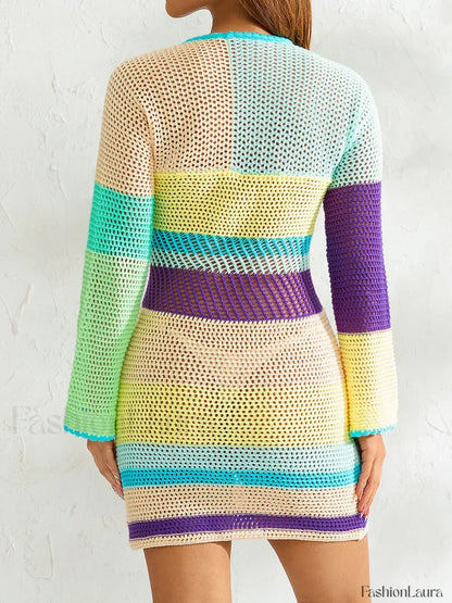 Knitted Cutout Stripe Mini Dress